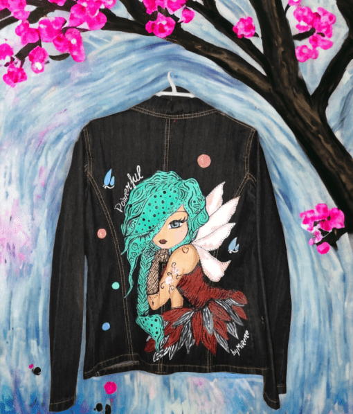 Denim jacket handpainted byMIRENE.